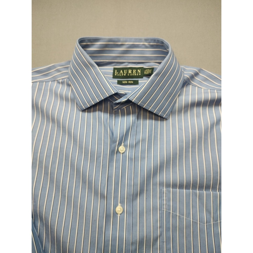 Lauren Ralph Men's Lauren Non-Iron Blue Button Down Dress Shirt Mens Sz 16 32/33